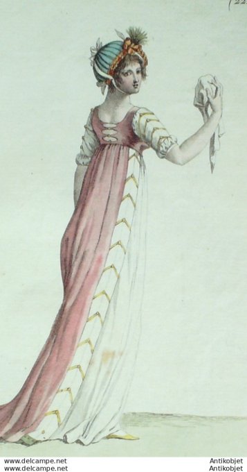 Gravure de mode Costume Parisien 1800 n° 222 (An 8) Robe à la turque