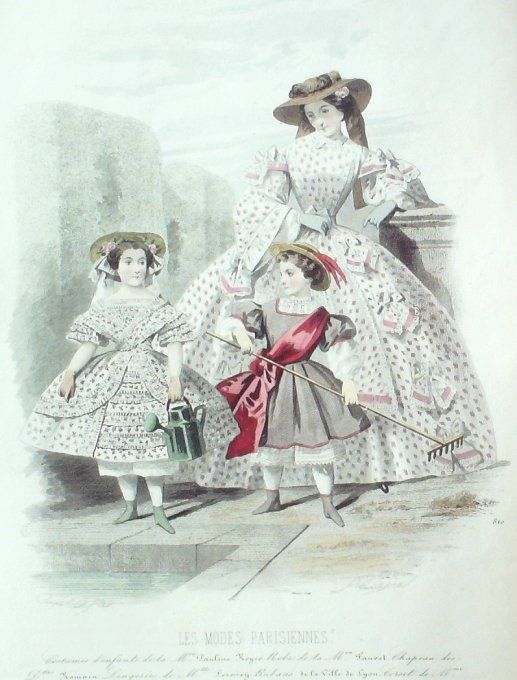 Gravure Les Modes Parisiennes 1858 # 810 Costumes enfants Maison Royéo