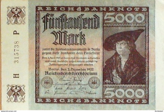 Billet de Banque Allemagne 5000 Mark P081a Reichsbanknote 1922
