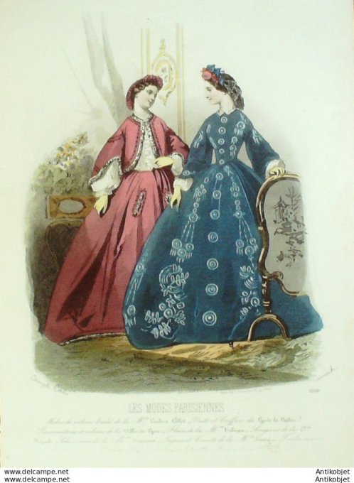 Gravure Les Modes Parisiennes 1863 #1038 Robes gilet Maison Leclère-Collot