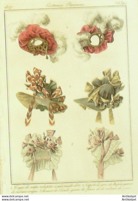 Costume Parisien 1827 # 2539 Toque de crêpe à résille d'or