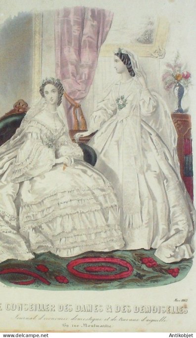Gravure Mode Conseiller des Dames 1862 #  3 (aquarellee Old Fashion plate)