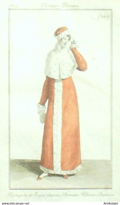 Costume Parisien 1809 # 949 (eau forte) Redingote  & toque