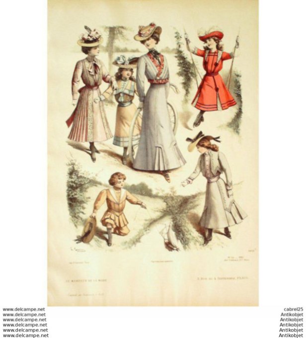 Gravure Mode Le Moniteur 1901 # 26 (Old Fashion plate)