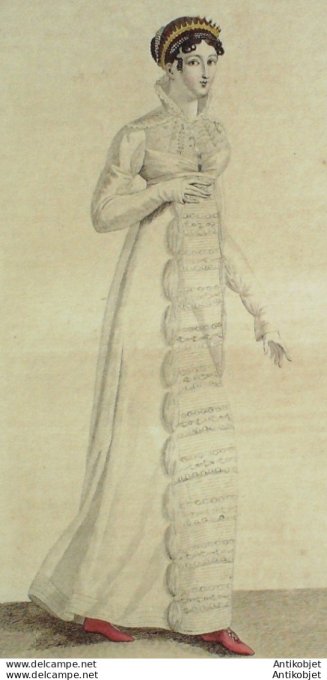 Gravure de mode Costume Parisien 1811 n°1149 Fichu et garnitures de tulle