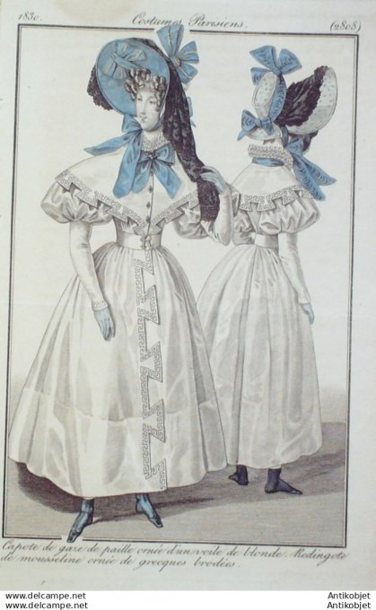 Gravure Mode Costume Parisien 1830 # 2808 (eau forte old Fashion plate