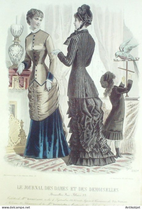 Gravure Mode J.Dames & Demoiselles 1874 # 1693 (Old Fashion plate)