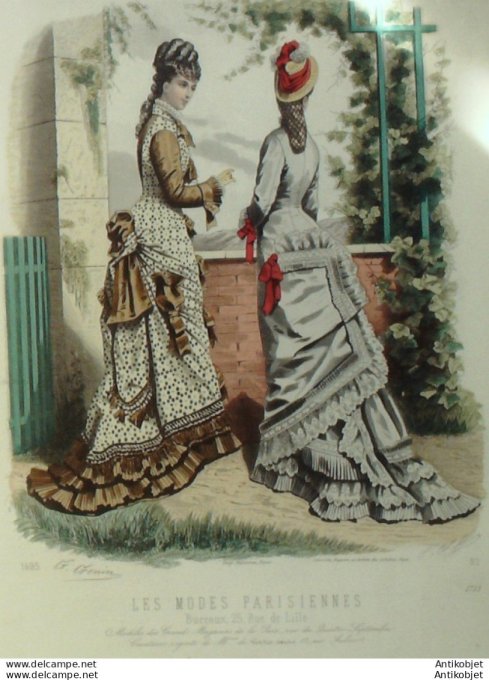 Gravure Les Modes Parisiennes 1877 #1712 Robes velours magasins de la Paix at