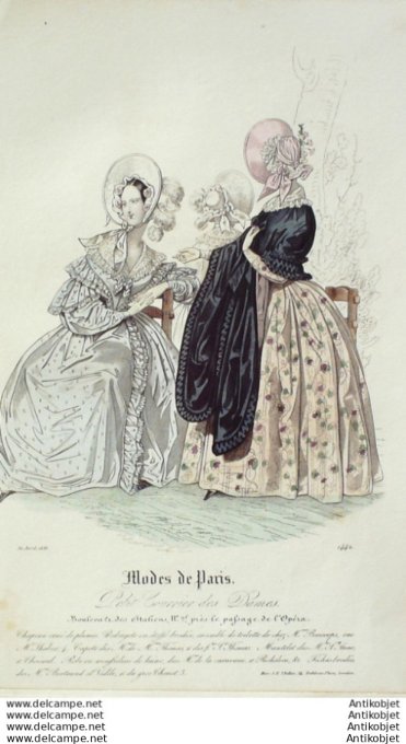 Gravure Mode Courrier des Dames 1838 # 1442 (eau forte old Fashion plate)