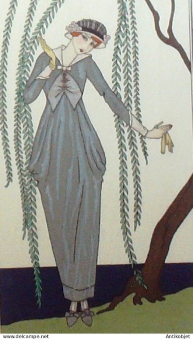 Gravure de mode Costume Parisien 1913 pl.091 BARBIER George Robe taffetas
