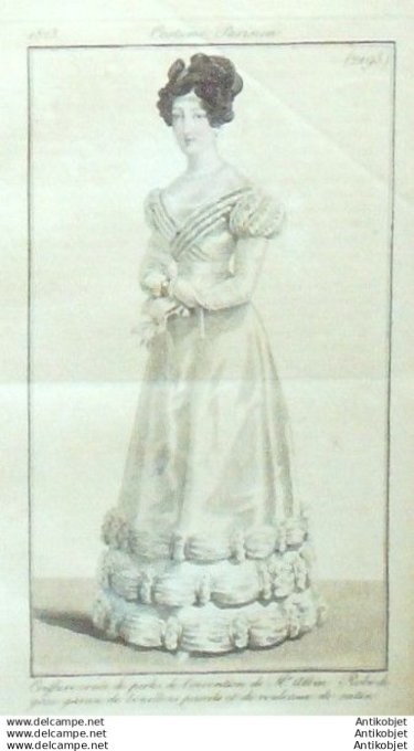 Gravure Mode Costume Parisien 1823 # 2195 (eau forte old Fashion plate