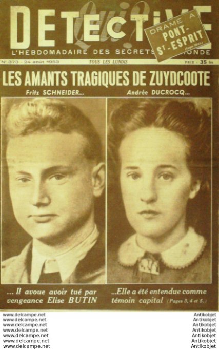 Détective 1953 # 373 Château-Landon Zuydcoote Miribel Ercé-en-Lamée