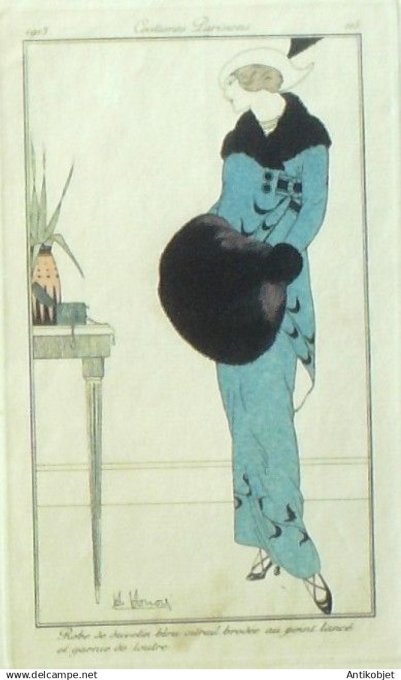 Gravure Costume Parisien 1913 #115b Hohore H (eau forte) Robes de Juvetin