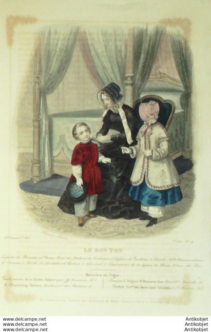 Gravure de mode Le Bon Ton 1847 14 n° 4 vol 1 Costumes enfants (Maison Pauline)