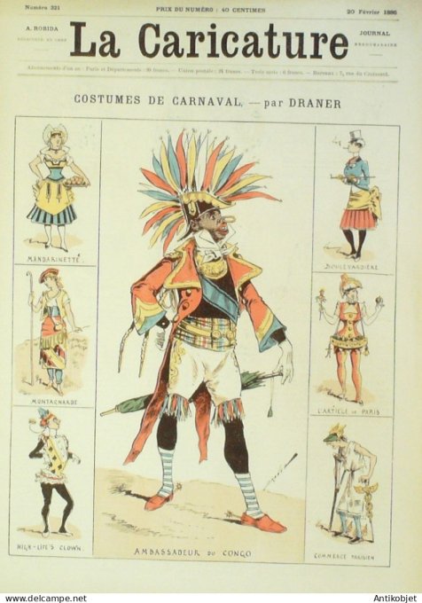 La Caricature 1886 #321 Costumes de Carnaval Draner Patti Par Luque Loys Job Trock