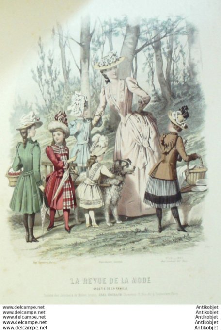 Gravure Mode La Gazette 1889 # 26 (Old Fashion plate) Chien