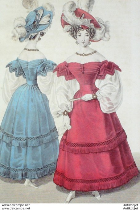 Costume Parisien 1829 # 2734 Robe chapeau velours franges