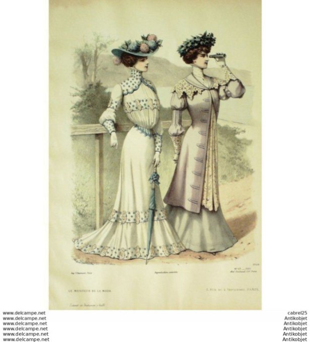Gravure Mode Le Moniteur 1901 # 25 (Old Fashion plate)