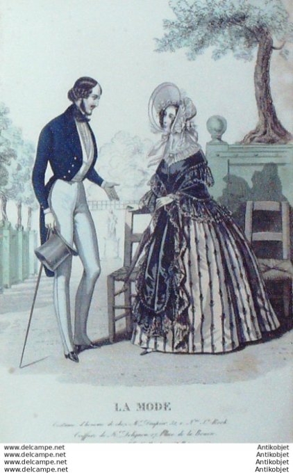 Gravure La mode 1838 # 18 (aquarelle old Fashion plate)