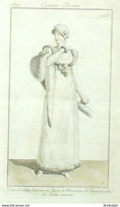 Costume Parisien 1809 # 948 (eau forte) Robe de satin en lapin