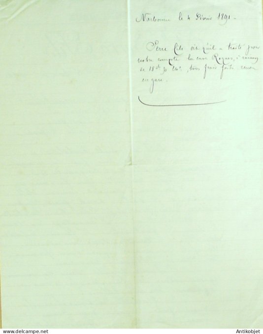 Lettre Ciale Th Serre fils (vins spiritueux) 1891 Narbonne (66)