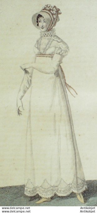 Gravure de mode Costume Parisien 1811 n°1150 Fichu enfoncé dans la robe