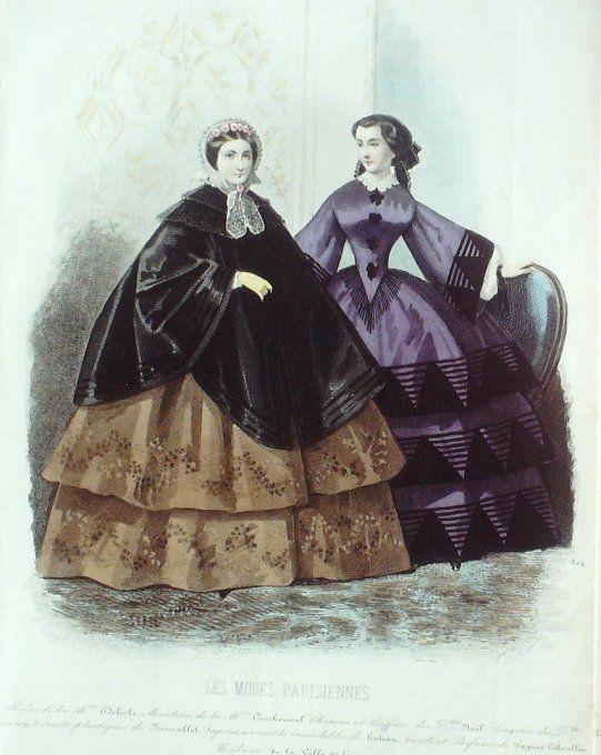 Gravure Les Modes Parisiennes 1858 # 814 Robes velours Maison Delisle