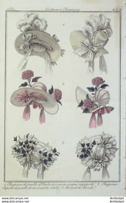 Gravure Mode Costume Parisien 1830 # 2803 (eau forte old Fashion plate