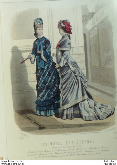 Gravure Les Modes Parisiennes 1877 #1713 Robes tissu & lin magasins de la Paix at