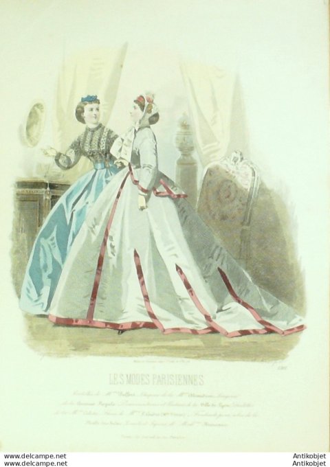 Gravure Les Modes Parisiennes 1865 #1201 Robes d'intérieur Maison Pieffort