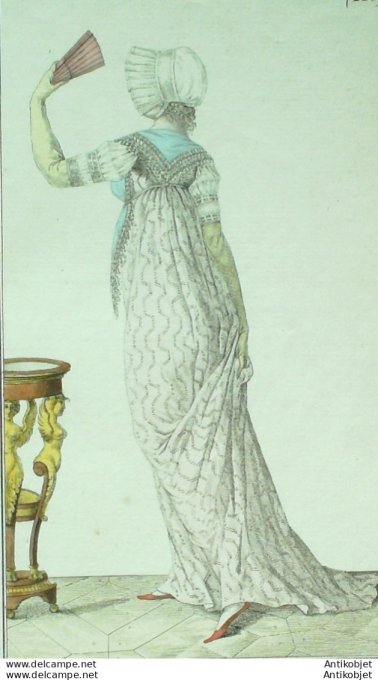 Gravure de mode Costume Parisien 1800 n° 226 (An 8) Cornette à la paysanne