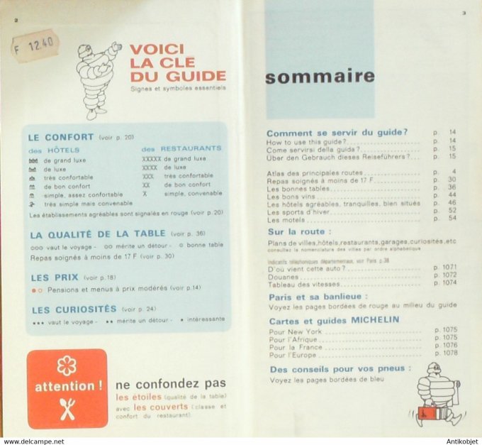 Guide rouge MICHELIN 1969 62ème édition France