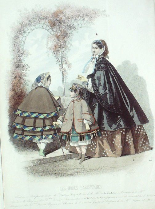 Gravure Les Modes Parisiennes 1858 # 816 Costumes enfants Maison Royéo