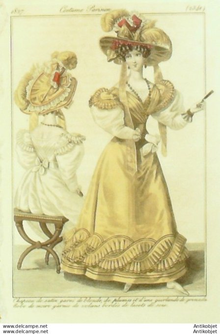Costume Parisien 1827 # 2541 Robe de moire garnie de volans