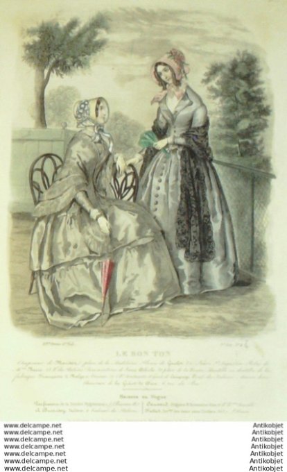 Gravure Mode Le Bon Ton 1847 14 #  4 (aquarelle old fashion plate)