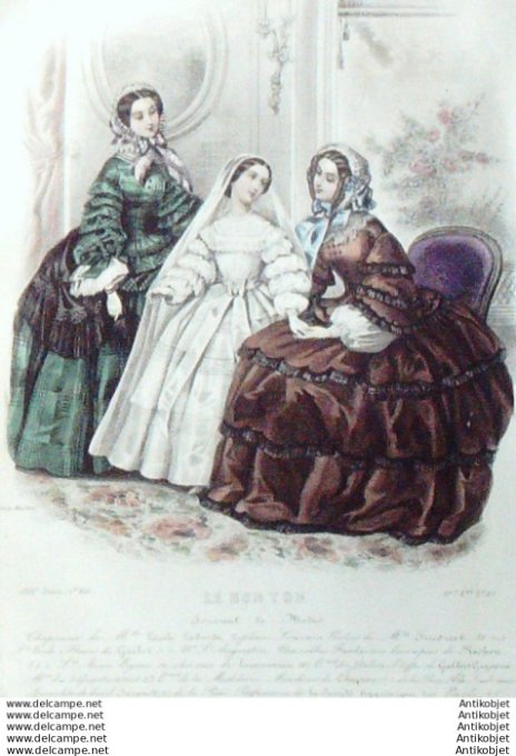 Gravure Mode Le Bon Ton 1855 22 # 25 (aquarelle old fashion plate)