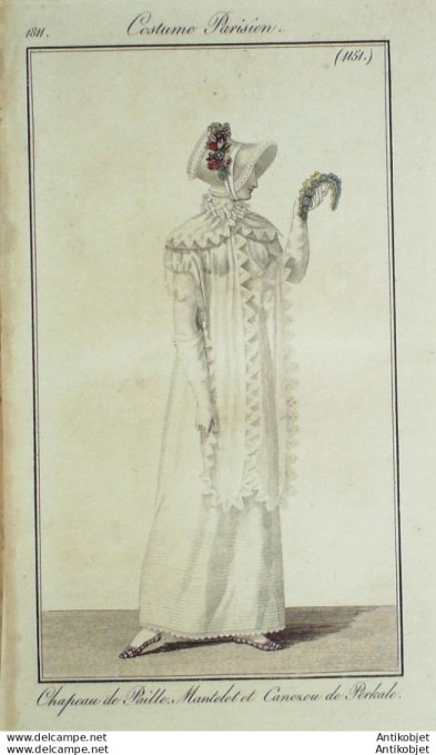 Gravure de mode Costume Parisien 1811 n°1151 Mantelet et Canezou de Perkal