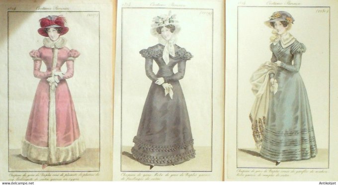 Gravures de mode Costume Parisien 1824 Lot 13 9 pièces