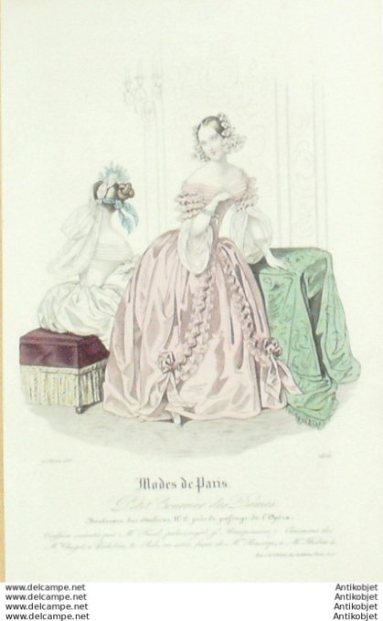 Gravure Mode Courrier des Dames 1838 # 1424 (eau forte old Fashion plate)