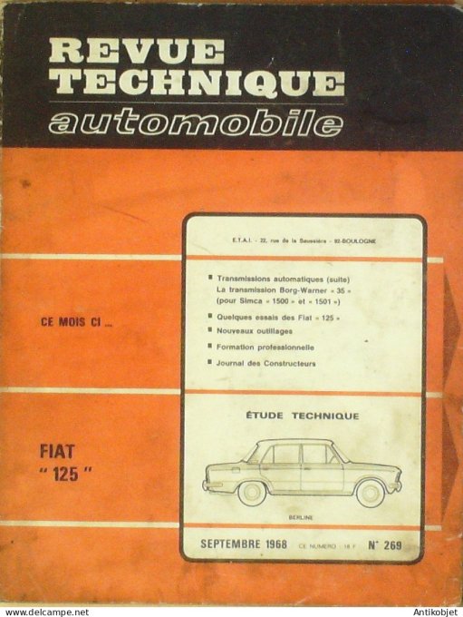 Revue Tech. Automobile 1968 n°269 Fiat 125