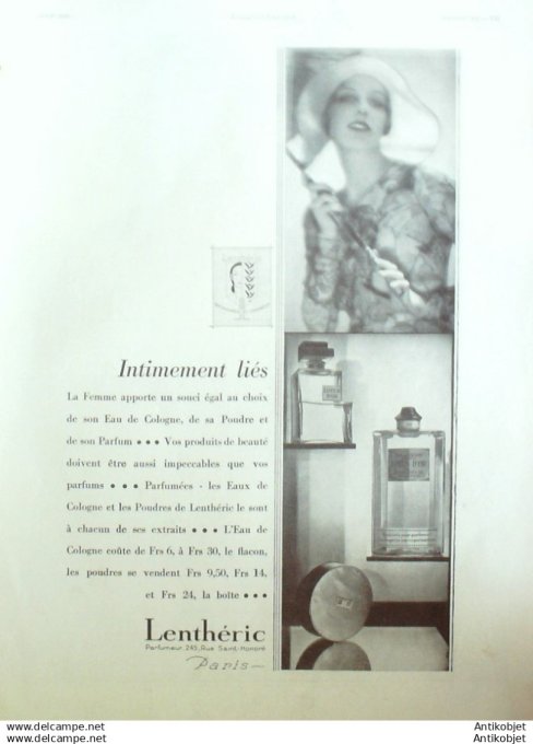 Publicite Cosmetique Lentheric 1930