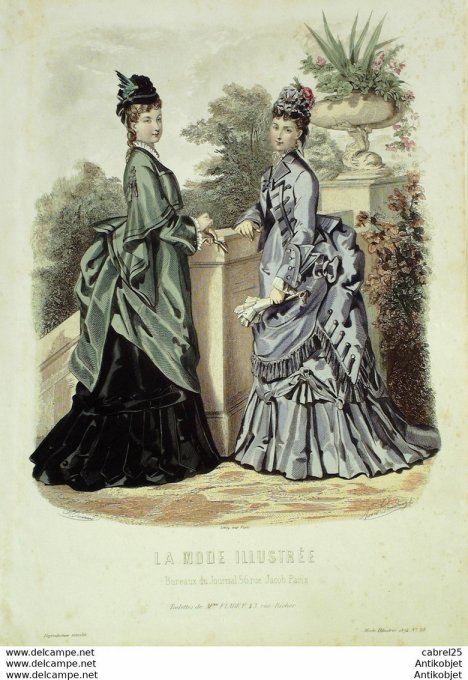 Gravure de mode La Mode illustrée 1874 n°20 (Maison Fladry)