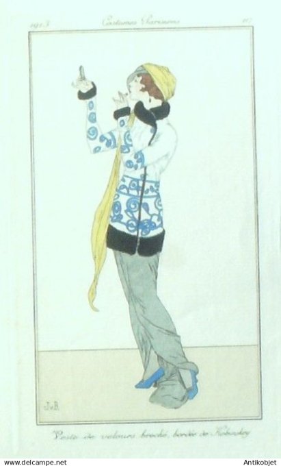 Gravure Costume Parisien 1913 #117 Van Brock Jan (eau forte) Veste Velours