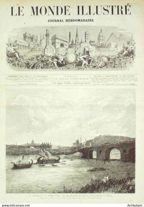Le Monde illustré 1874 n°880 Besançon (25) Italie Rome carnaval Char de Cérès Russie Moscou