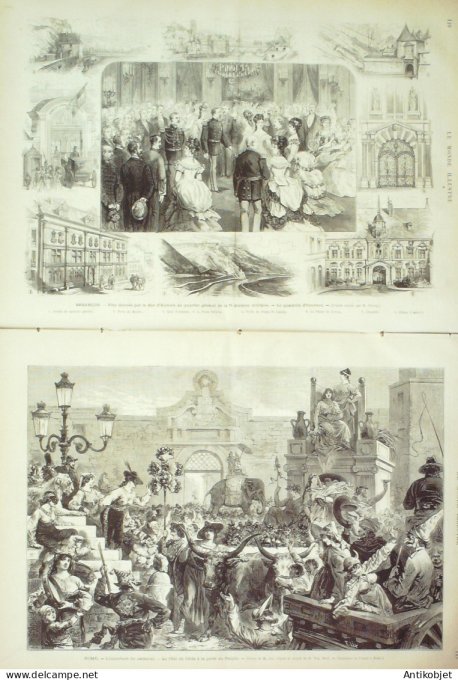 Le Monde illustré 1874 n°880 Besançon (25) Italie Rome carnaval Char de Cérès Russie Moscou