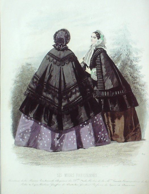 Gravure Les Modes Parisiennes 1858 # 819 Manteaux satin Maison Couchonnal
