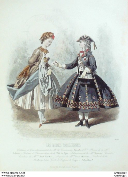 Gravure Les Modes Parisiennes 1863 #1039 Travestissements Maison Lassalle