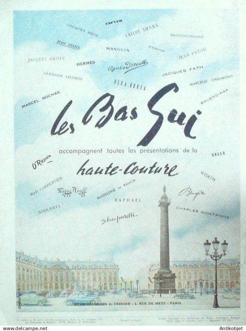 Publicité Lingerie Bas Gui 1954