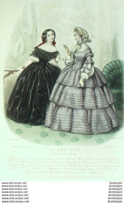 Gravure Mode Le Bon Ton 1855 22 # 27 (aquarelle old fashion plate)