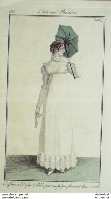 Gravure de mode Costume Parisien 1811 n°1152 Coiffure à l'enfant lissée